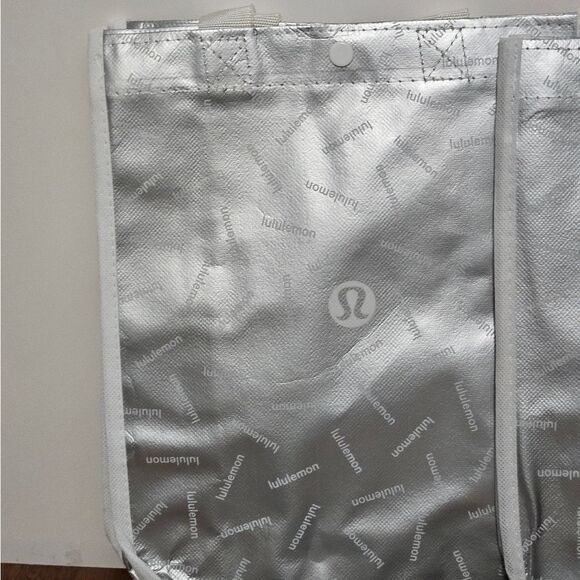 Lululemon, Set of 2 Small silver Shopping Bags & 1 Vapor & Gold Keychain. NWT - Picture 3 of 4